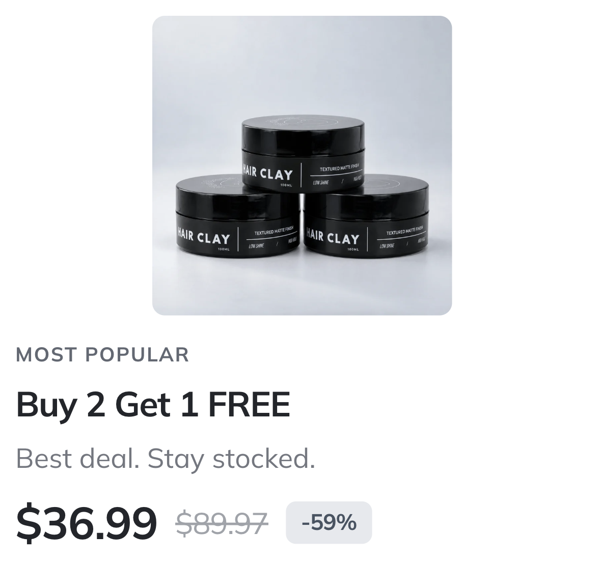 BLACKMASK Hair Clay three-pack Buy 2 Get 1 Free offer